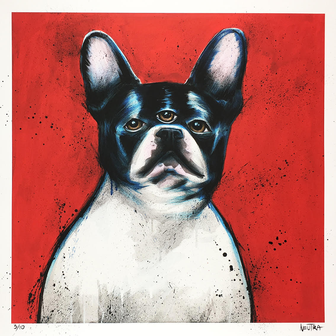 He Knows - HAND EMBELLISHED Three Eyed French Bulldog Print